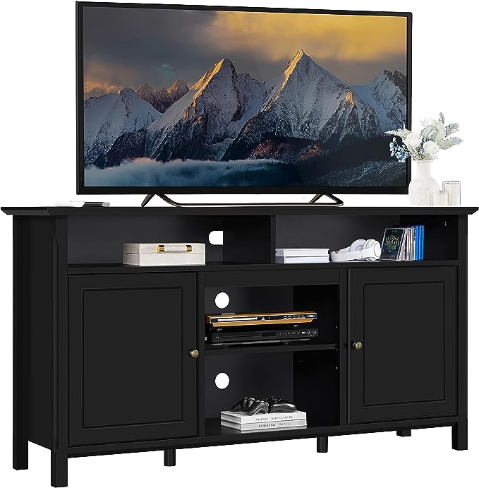 Yaheetech Black TV Stand for TVs up to 65 Inch, Modern Entertainment Center Media TV Console with Op