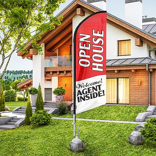 Open House Sign for Real Estate Agents, 11FT Red Swooper Signage